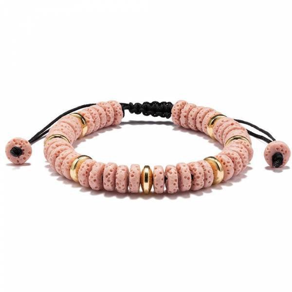 Roze getinte natuurlijke lavasteen platte kralenarmbanden