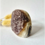 Druzy agaat geode uit Uruguay, 260 g, Moonlight Gemstones - paarse kristallen op banded agaat
