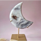 Moonlight Gemstones XL pink amethyst drusy crescent moon geode on stand