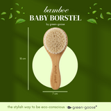 Baby Bamboe Haarborstel by Green-goose; wooden bamboo hair brush with natural bristles, 18 cm long.