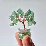 Mini gemstone money tree on copper wire with green gemstone chips in a small glass vase (5 cm)