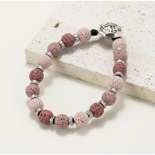 Natuurlijke lavastenen ronde kralenarmbanden getint met roze tinten