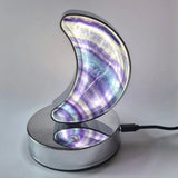 Candy fluoriet maanlamp op zilverkleurige basis met dimbare LED en USB-aansluiting