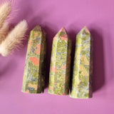 Unakite tower crystals, set of 3, 8–10 cm tall, for balance, growth and emotional healing