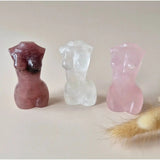 Vrouwenlichaam buste van rozenkwarts, 8 cm, Moonlight Gemstones, set van 3