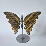 Tijgeroog vlinder op standaard, handgesneden edelsteen sculptuur, 12–14 cm