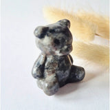 Yooperlite bear crystal carving by Moonlight Gemstones, 4 cm, gray-white faceted stone