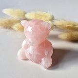 Bear-shaped rose quartz crystal carving by Moonlight Gemstones, pink gemstone figurine