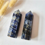 Moonlight Gemstones sodaliet torens, natuurlijke blauwe edelsteenpunten, twee stuks, 8–10 cm