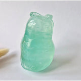 Fluorite owl gemstone carving, pale green, 434 g, Moonlight Gemstones