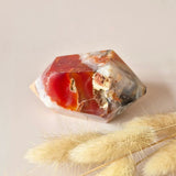 Moonlight Gemstones Rode Mosagaat Dubbele Punt Toren Wand, red moss agate with white matrix