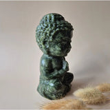 XL nephrite jade Buddha statue by Moonlight Gemstones, 15 cm, polished green sculpture