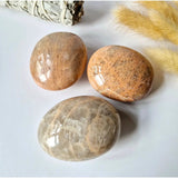 Peach moonstone palmstones, polished worry stones, set of 3
