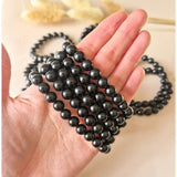 Edelsteen armband met 8mm ronde obsidiaankralen, zwart