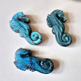 Labradorite seahorse carvings, set of three, blue iridescent gemstone sculptures, 5 cm each