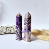 Amethyst chevron obelisk towers, 2-piece Moonlight Gemstones set, 10 cm tall