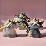 Volcano agate unicorn carvings set of 3, UV-reactive stones, Moonlight Gemstones