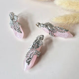 Rozenkwarts edelsteen hangers met sierlijke zilveren houders, 4,5 cm, set van 3