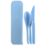 green-goose 4-piece bio-based cutlery set in blue speckled finish with case