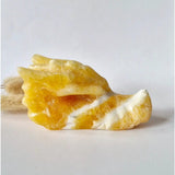 Honing Calcite Dragon Skull, yellow calcite with white banding, 10 cm — Moonlight Gemstones
