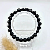Edelsteen armband met 8mm ronde obsidiaan kralen, zwart, glanzend en veelzijdig