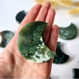 Moonlight Gemstones groene mosagaat maan-zaksteen, 50 mm, halvemaanvormig knuffelsteen cadeau