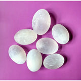 Crystal selenite palm stones, white translucent, set of seven for stress relief
