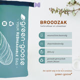 green-goose broodzak XL rPet, groen-blauwe tas met merklogo en 42×28 cm.