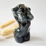 Moss agate female torso figurine, 8 cm, hand-carved gemstone sculpture