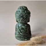 XL nephrite jade Buddha statue, 15 cm, green polished gemstone sculpture by Moonlight Gemstones
