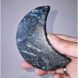 Firework Stone Maan op Standaard crescent, dark stone with blue iridescent streaks