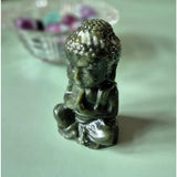 Nephrite jade Buddha figurine, dark green gemstone carving, 10 cm