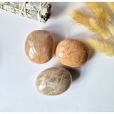 Peach moonstone palmstones, set of 3 polished stones by Moonlight Gemstones