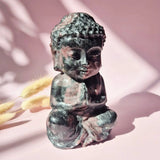 Granaat Buddha Beeld, 15 cm, groen-roze edelsteen, Moonlight Gemstones