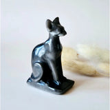 Edelsteen Obsidiaan kat – Sphinx carving, 8 cm, glanzend zwart