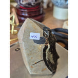 Druzy Septarian Toren obelisk, 455g beige stone with dark druzy cavity, Moonlight Gemstones