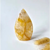 Moonlight Gemstones Golden Healer quartz teardrop standing crystal with yellow-white matrix