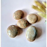 Peach Moonstone palmstones, 5 polished worry stones, beige-peach with natural veining