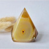Druzy gray agate standing crystal gemstone by Moonlight Gemstones, warm yellow bands, 130g