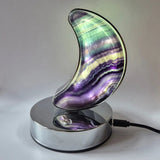 Candy fluoriet maanlamp op zilverkleurige basis met dimbare LED en USB-aansluiting Moonlight Gemstones