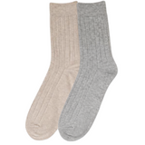green-goose Alpaca Zakelijke Sokken, 2 Paar beige en grijs ribgebonden