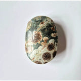 Green tourmaline palmstone with brown flower-like inclusions, Moonlight Gemstones