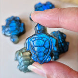 Labradorite turtle carving - blue iridescent stone, Moonlight Gemstones, 3 cm each, set of 5
