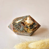 Rode mosagaat dubbele punt toren wand, Moonlight Gemstones, natuurlijke agaat kristal