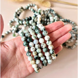 Edelsteen armband met 8mm mosagaat kralen, ronde groene gespikkelde bolletjes