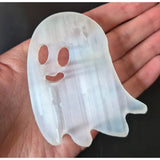 Selenite crystal ghost carving, flat 75mm, translucent white by Moonlight Gemstones