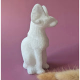 Witte jade kat beeld, XL handgesneden, 15 cm, uniek decorstuk