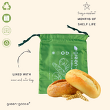 green-goose Herbruikbare rPet Broodjeszakjes - 2 stuks, 25x20 cm, groene drawstring broodzakken naast broodjes