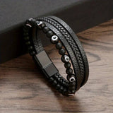 Gevlochten leren armband met zwarte turksoog - mystieke elegantie en bescherming X6