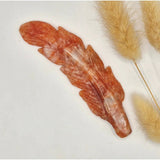 Edelsteen Veer Carving - Fire Quartz, 10 cm feather-shaped gemstone
